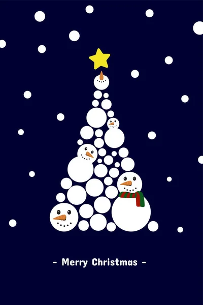 Weihnachtsbaum Von Schneemann Mit Schneefall Design Für Grußkarte Und Mehrzweck — Stockvektor