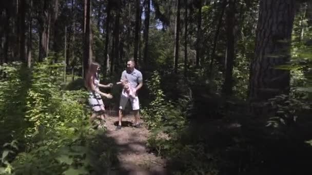 Familie gåtur i skoven. – Stock-video