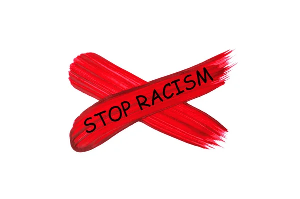 Texto Detener Racismo Sobre Fondo Pintura Roja — Foto de Stock