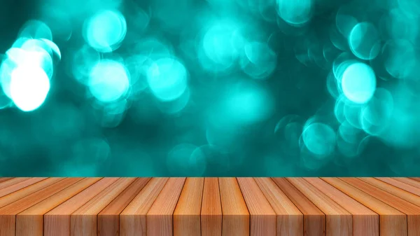 Bokeh ışık soyut arkaplan üzerindeki tahta masa üstü montaj veya ürünlerinizi göstermek için kullanılabilir