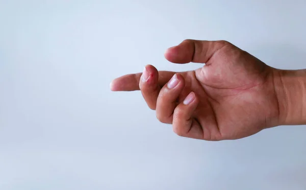 Όμορφο Κομψό Χέρι Δείχνουν Χειρονομία Λευκό Φόντο — Φωτογραφία Αρχείου