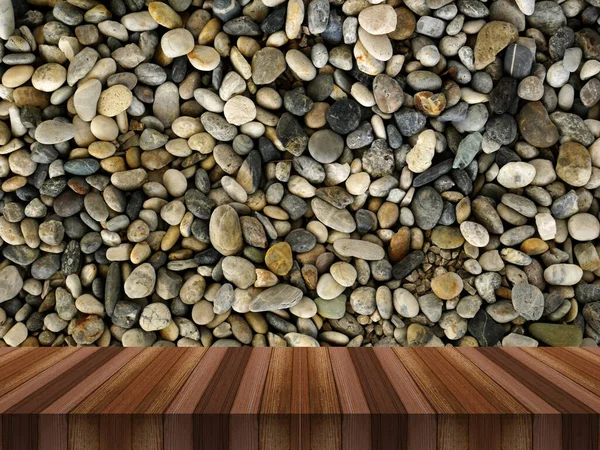 Holztisch Und Steinhintergrund Für Produktpräsentation — Stockfoto