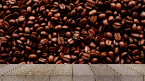Wood Table Coffee Seed Product Display — Stock Photo, Image