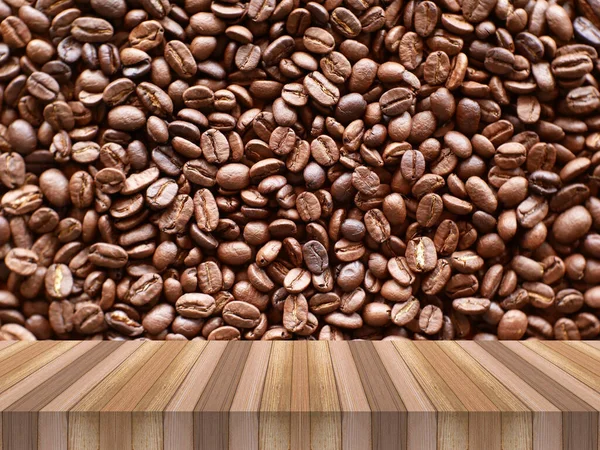 Wood Table Coffee Seed Product Display — Stock Photo, Image