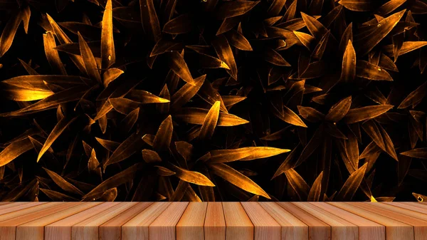 Gold Leaf Wood Board Blur Background Product Display — Stock Photo, Image