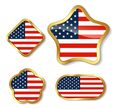 4 Temmuz Kutlamalar / Bağımsızlık Günü / Anma Günü için Yaratıcı Vektör kalkanları / Etiketleri SET 'i. Tasarımınız için kullanışlı unsurlar. Kaliteli Kalite, Düzenlemesi Kolay.
