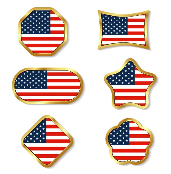 Set Creative Vector Shields Label July 4Th Celebrations Independence Day — стоковый вектор