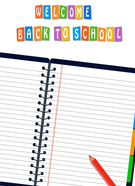 Volver Escuela Vector Fondo Con Cuaderno Espiral — Vector de stock