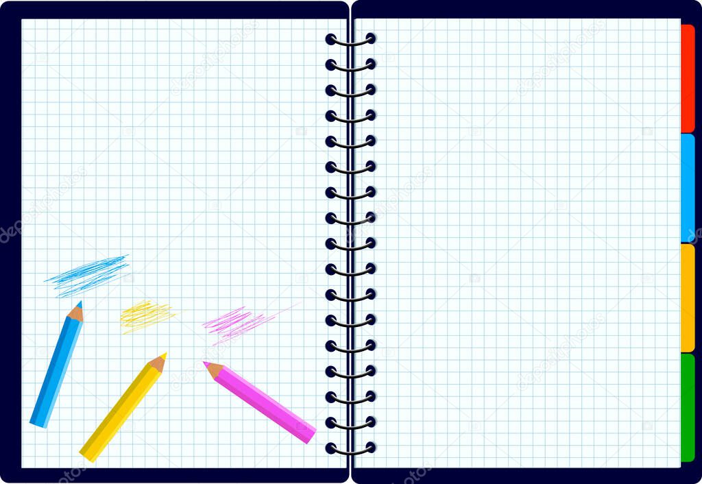 Back to School vector background with spiral notebook.