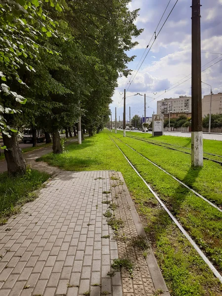Chemin Fer Pour Tramway Dans Ville — Photo