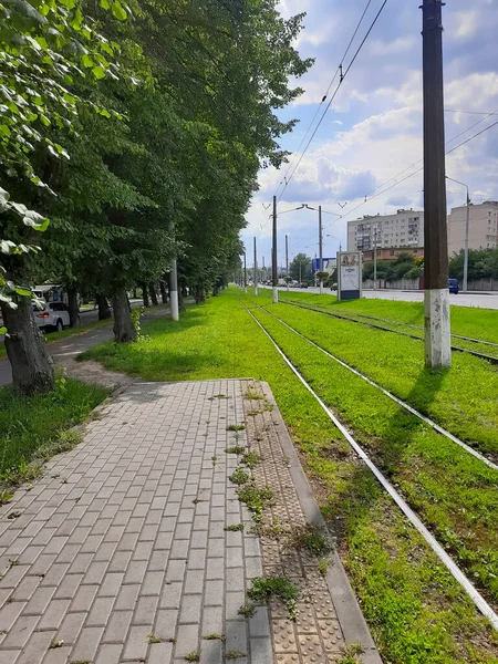 Chemin Fer Pour Tramway Dans Ville — Photo
