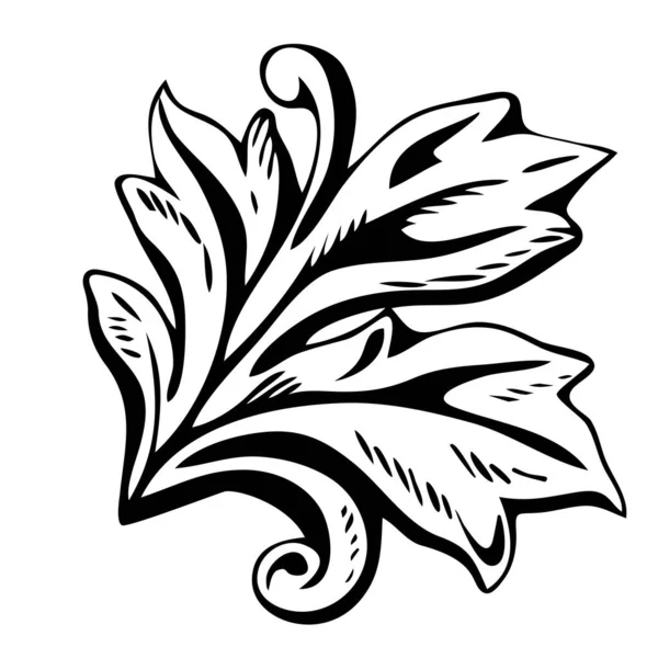 El çizimi siyah çizimi Barok klasik çiçek elementi. Beyaz arka planda siyah-beyaz Victoria çerçeve sınır süsleme vektör çizimi izole edilmiş. Filigran dekoratif dövme tasarımı.