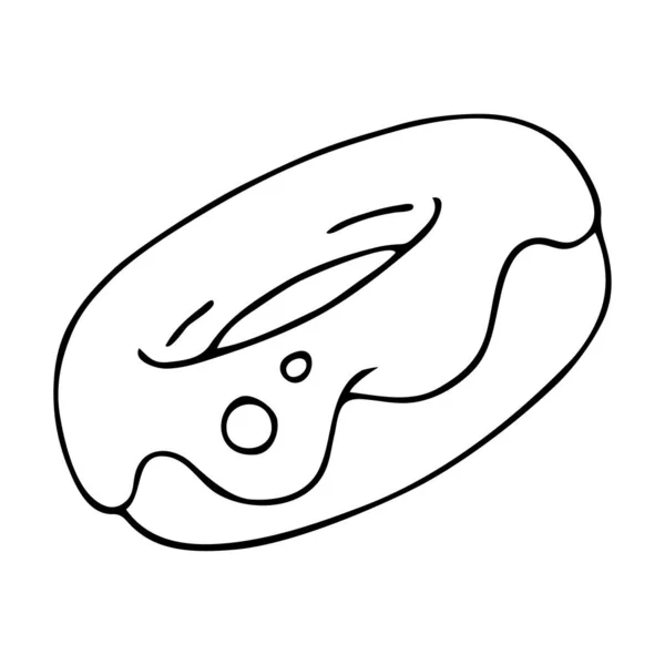Donut Dessin Main Contour Noir Avec Illustration Vectorielle Glaçure Isolé — Image vectorielle