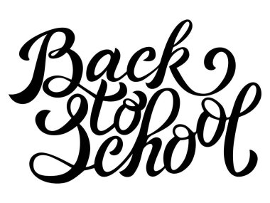 Okula dönüyorum. El yazısıyla yazılmış italik harfler. Grafik tasarımı için pozitif motivasyonel ifade. 