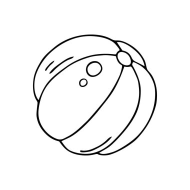 Sevimli el çizimi siyah çizgili top oyuncağı karalama şablonu. Siyah ve beyaz anaokulu vektör çizimi. Grafik tasarımı, tipografi, kırtasiye, dekorasyon, tekstil ürünleri için güzel bir çocuksu simge.
