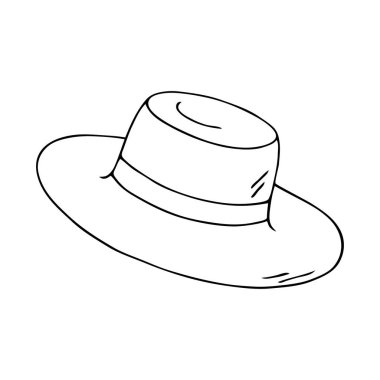 Beyaz arka planda izole edilmiş şirin bir el çizimi siyah şapka karalaması. Başlık vektör illüstrasyonu. Grafik tasarımı, tipografi, kırtasiye, dekorasyon, tekstil ürünleri için güzel bir çocuksu simge.