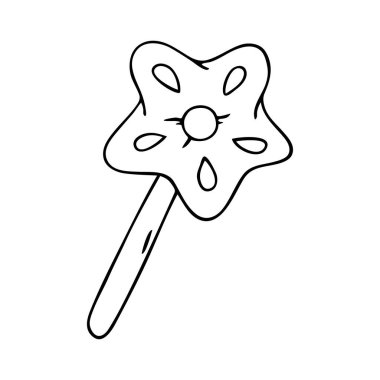 Güzel el çizimi siyah çizgili sihirli değnek beyaz arka planda izole edilmiş. Siyah ve beyaz küçük prenses vektör illüstrasyonu. Grafik tasarımı, tipografi, kırtasiye, dekorasyon, tekstil ürünleri için güzel bir çocuksu simge.