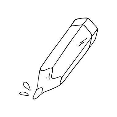 Beyaz bir arka planda izole edilmiş siyah çizgili kalem karalaması. Grafik tasarımı, tipografi, dekorasyon, tekstil ve ofis ürünleri için güzel bir çocuksu kırtasiye simgesi.