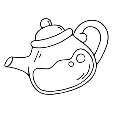 Beyaz arka planda izole edilmiş şirin bir el çizimi siyah çaydanlık karalaması. Grafik tasarımı, tipografi, kırtasiye, dekorasyon, tekstil ürünleri için güzel çocuksu bir şablon..