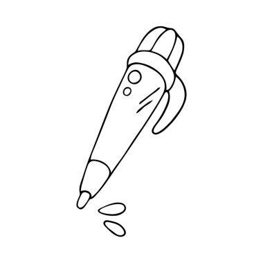 Beyaz arka planda izole edilmiş siyah çizgili kalem karalaması. Grafik tasarımı, tipografi, dekorasyon, tekstil ürünleri için güzel bir çocuksu kırtasiye simgesi.
