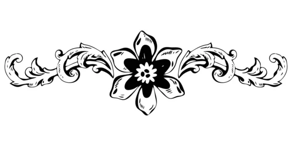 手描きバロックヴィンテージの花のパターン 白の上に隔離された黒と白の勝利のフレームの境界線の装飾ベクトルイラスト Filigree装飾タトゥーデザイン — ストックベクタ