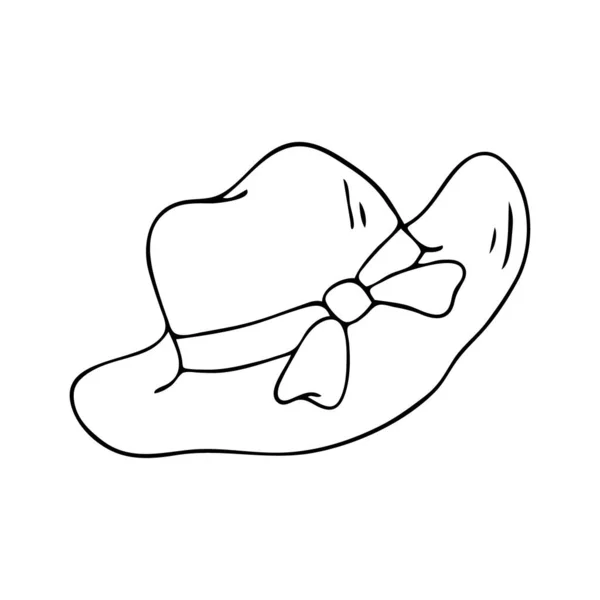 Carino Cappello Disegnato Mano Contorno Nero Isolato Uno Sfondo Bianco — Vettoriale Stock
