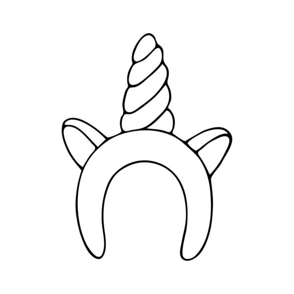 Mignon Dessin Main Contour Noir Cerceau Tête Licorne Gribouille Isolé — Image vectorielle