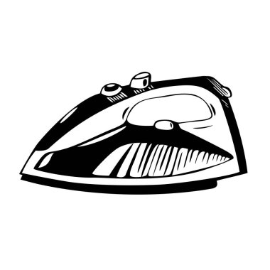 El çizimi siyah çizgi film deseni. Beyaz arkaplanda siyah beyaz karalama ev aletleri vektör illüstrasyonuName