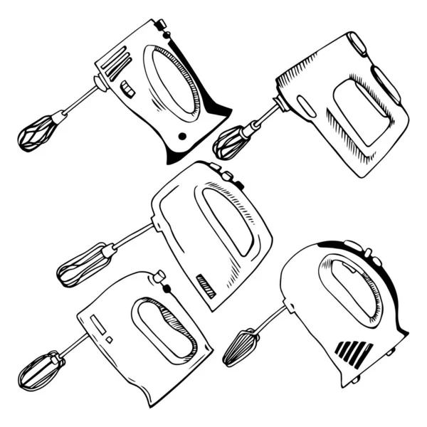 Misturador Desenhos Animados Esboço Preto Desenhado Mão Coleção Gadget Misturador —  Vetores de Stock