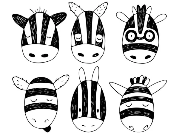 Roztomilé Dětinské Ručně Kreslené Šťastné Kreslené Kreslené Postavy Zebra Vektorové — Stockový vektor