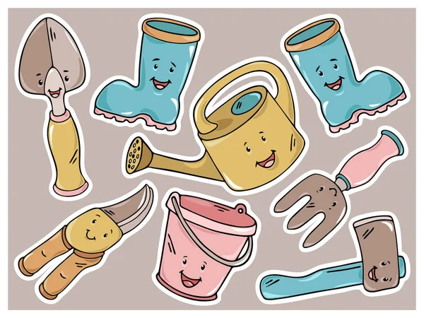 Mignons Accessoires Dessinés Main Gadgets Appareils Agricoles Instruments Outils Pour — Image vectorielle