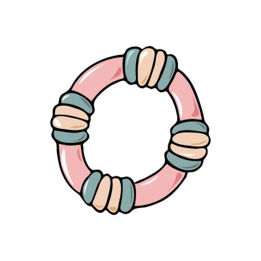 Güzel el çizimi karikatür köpek teşvikleri beyaz üzerinde izole edilmiş oyuncak vektör çizimleri çiğniyor. Köpek eğitimi, köpek bakıcılığı, evcil hayvan dükkanı, hayvan bakımı, köpek çevikliği, spor, veterinerlik, hayvan sahipleri için siyah ana hatlı ip aksesuar ikonu.