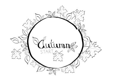 Sonbahar yaprakları ile metin sonbahar başlangıç illüstrasyon çember süslenmiş