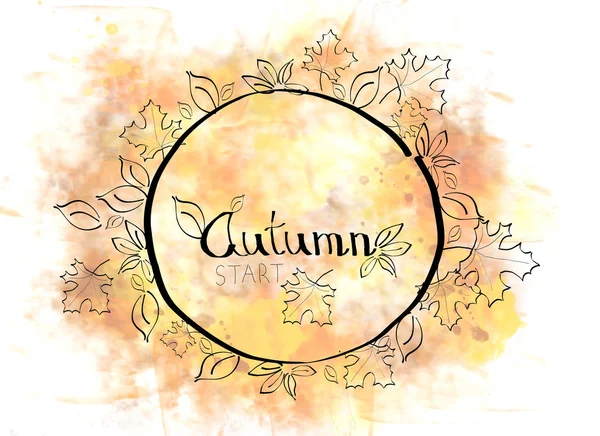 Illustration Circle Decorated Autumn Leaves Text Autumn Start Water Color — Stock Photo, Image