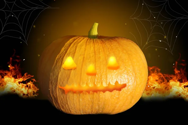 Photo manipulation of halloween pumpkin in evening