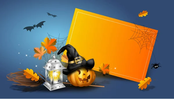 Háttérben Halloween Üdvözlés Kártya Val Halloween Tök Illusztrációja — Stock Fotó