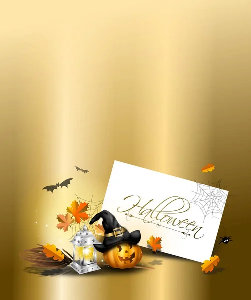 Háttérben Halloween Üdvözlés Kártya Val Halloween Tök Illusztrációja — Stock Fotó