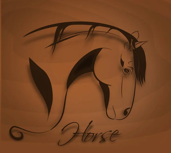 Black line art of horse head silhouette on wooden background