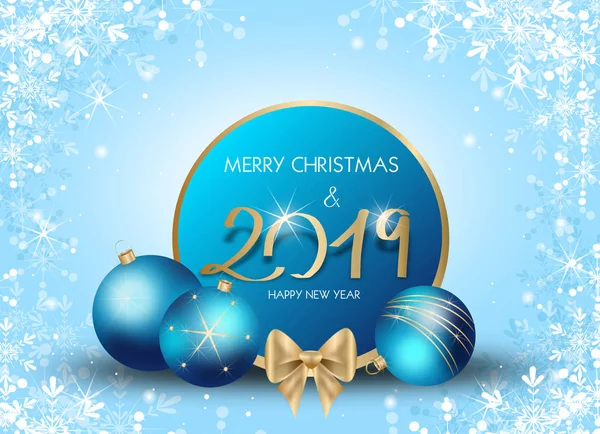 Güzel mavi Noel arka plan resmi Noel ampuller ile dekore edilmiş yıl 2019
