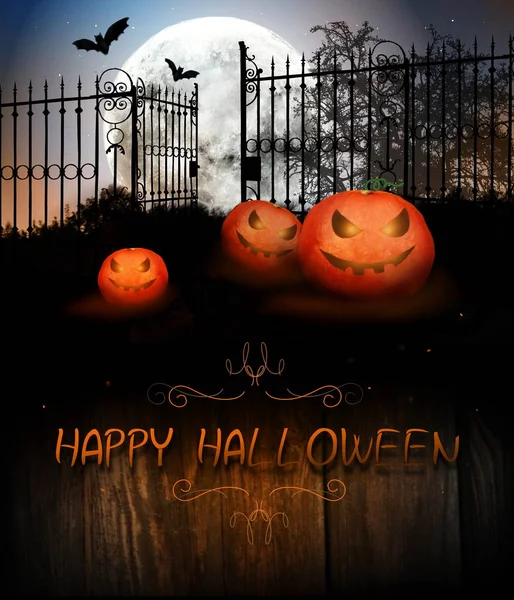 Citrouilles Halloween Dans Paysage Minuit Avec Salutation — Photo