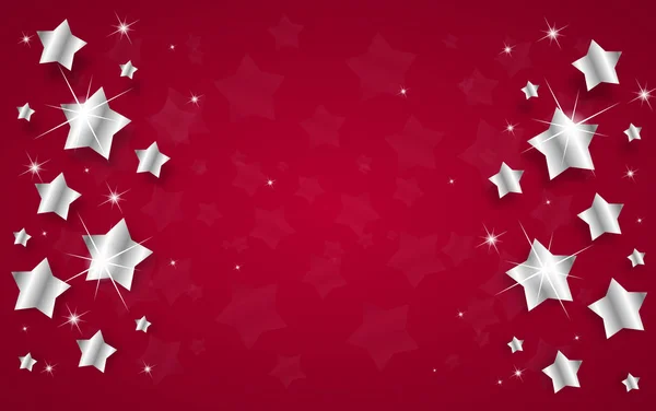 Fundo Natal Vermelho Com Estrelas Prata Brilhante — Fotografia de Stock