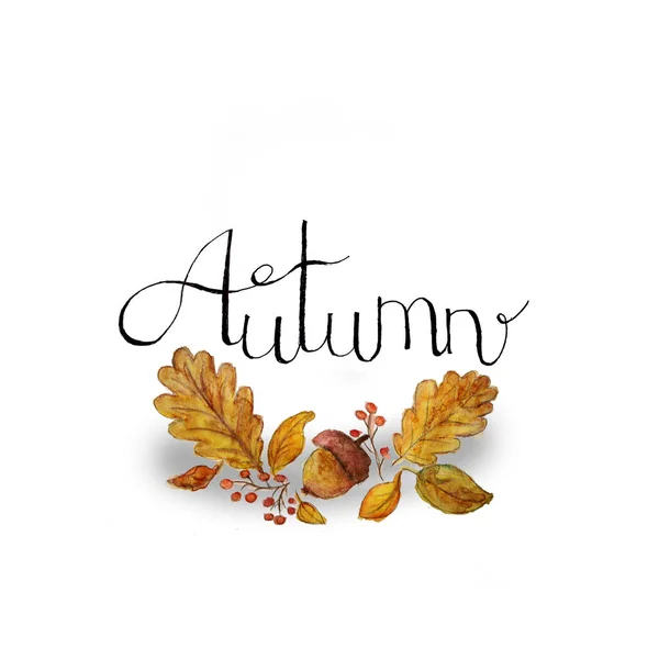 Herfsttitel Met Herfstbladeren Decoratie Aquarel — Stockfoto