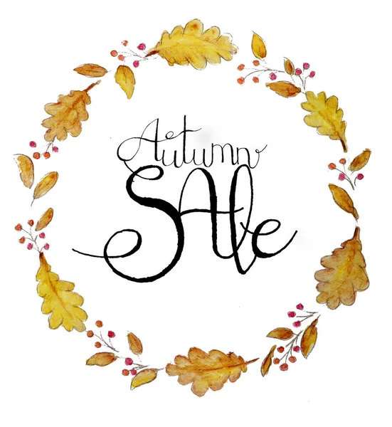 Watercolor Autumn Sale Circle Illustration Text — Stock Photo, Image