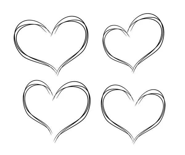 Illustration Four Hearts Black Contours White Background — Stock Photo, Image