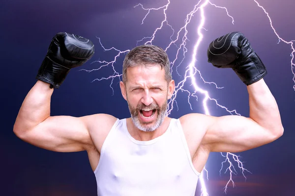 zafer yakışıklı boksör portre thunderbolt önünde