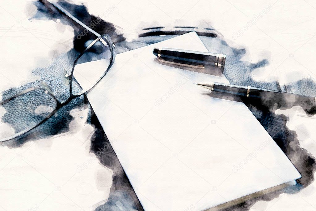 closeup of white paper and a stylish pen and eyeglasses