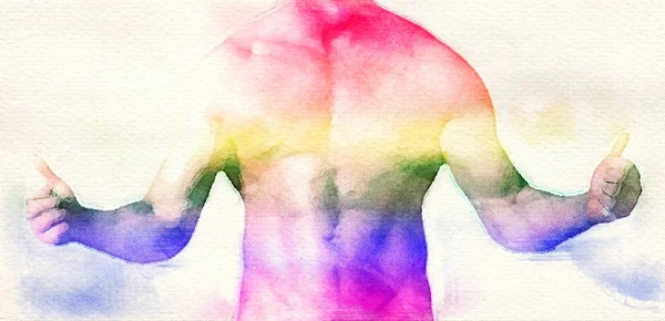 Muscular male torso and rainbow colors — Stock Photo, Image