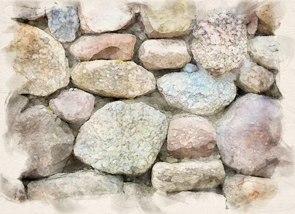 A wall of big stones in watercolors — Stock Photo, Image