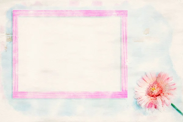 Rosa blomma på vita träbord med rosa ram — Stockfoto