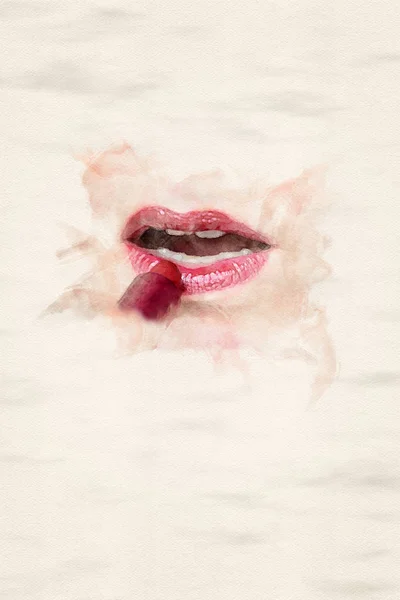 Gros plan des femmes bouche application de rouge à lèvres — Photo